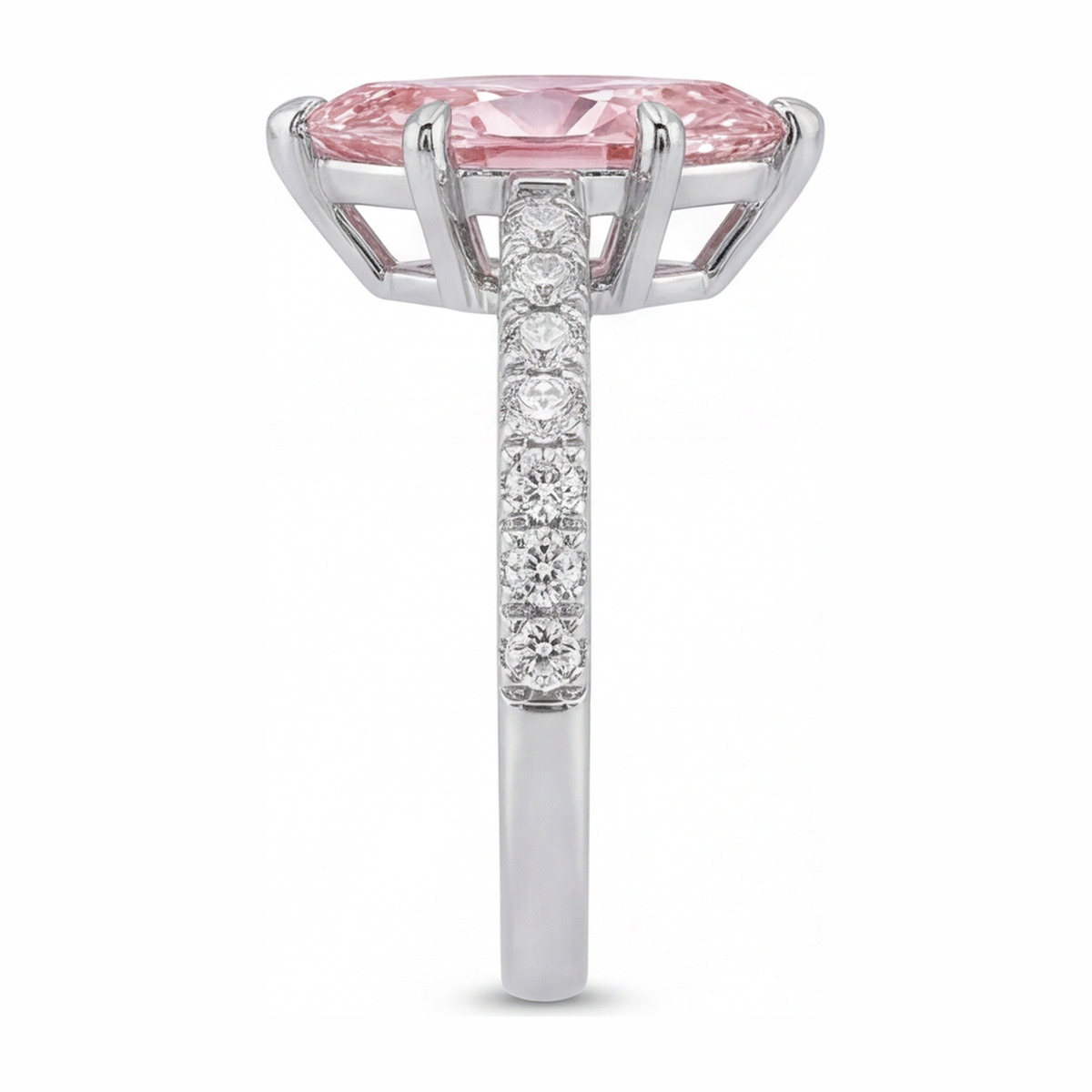 2 Carat Marquise Pink Lab Grown Diamond and White Diamond Pave Ring 14K White Gold