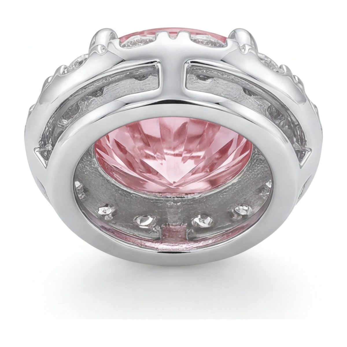2 Carat Round Pink Lab Grown Diamond and White Diamond Halo Pendant 14K White Gold