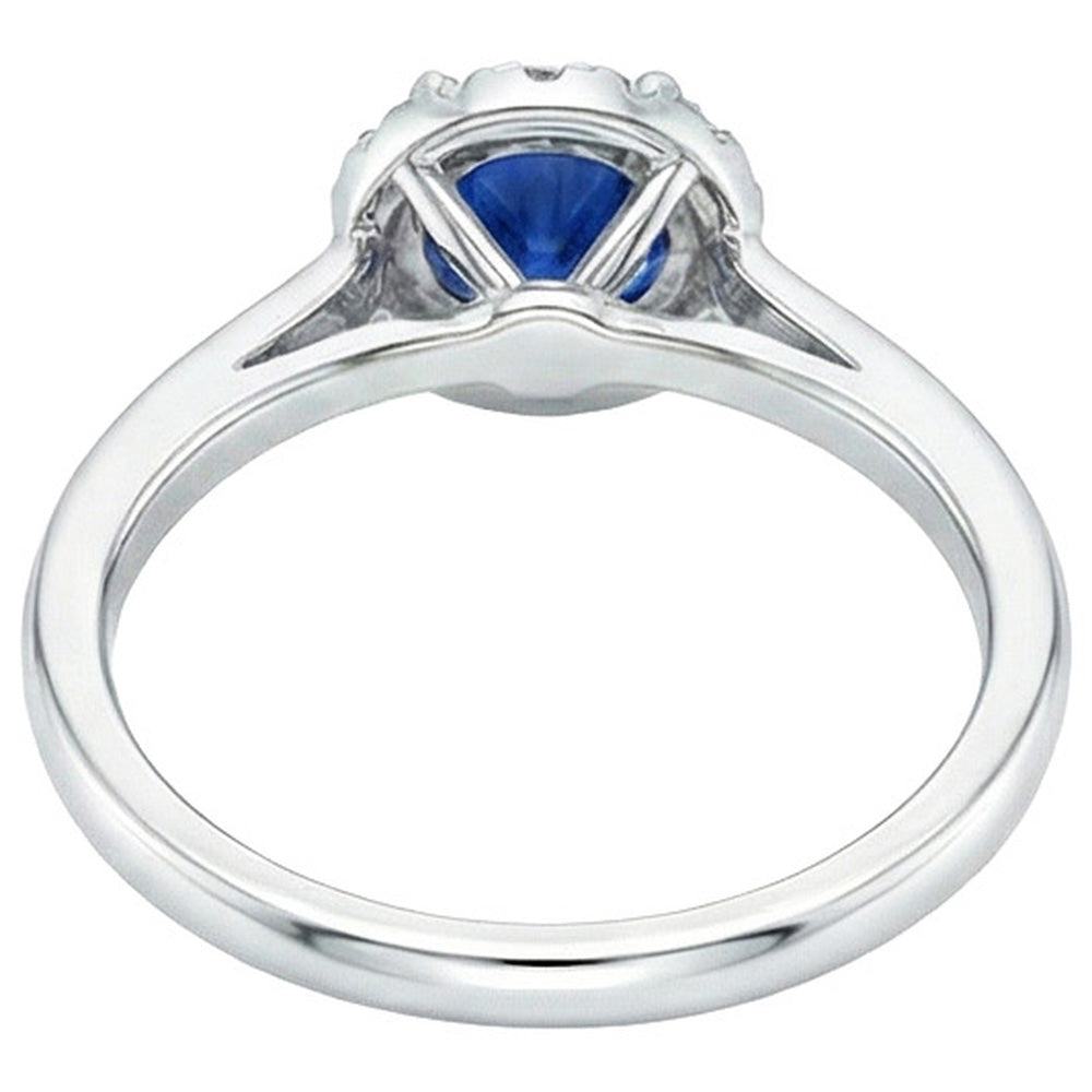 2.10 Carat Round Ceylon Blue Sapphire And Natural Earth Mined Diamond Ring White Gold 14K