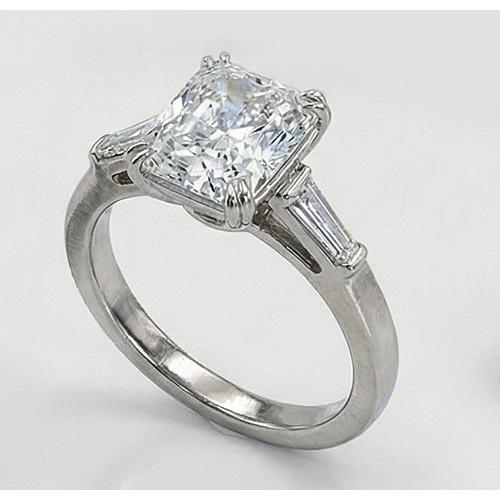 2.11 Carat Radiant & Baguette Lab Grown Diamonds Three Stone Engagement Ring