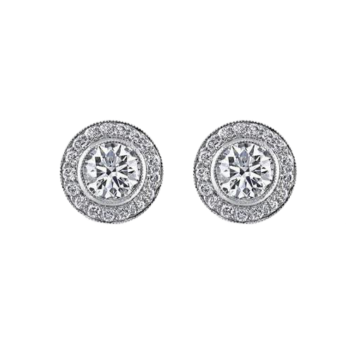 2.20 Carats Round Cut Halo Natural Earth Mined Diamond Stud Earring Fine Gold Jewelry