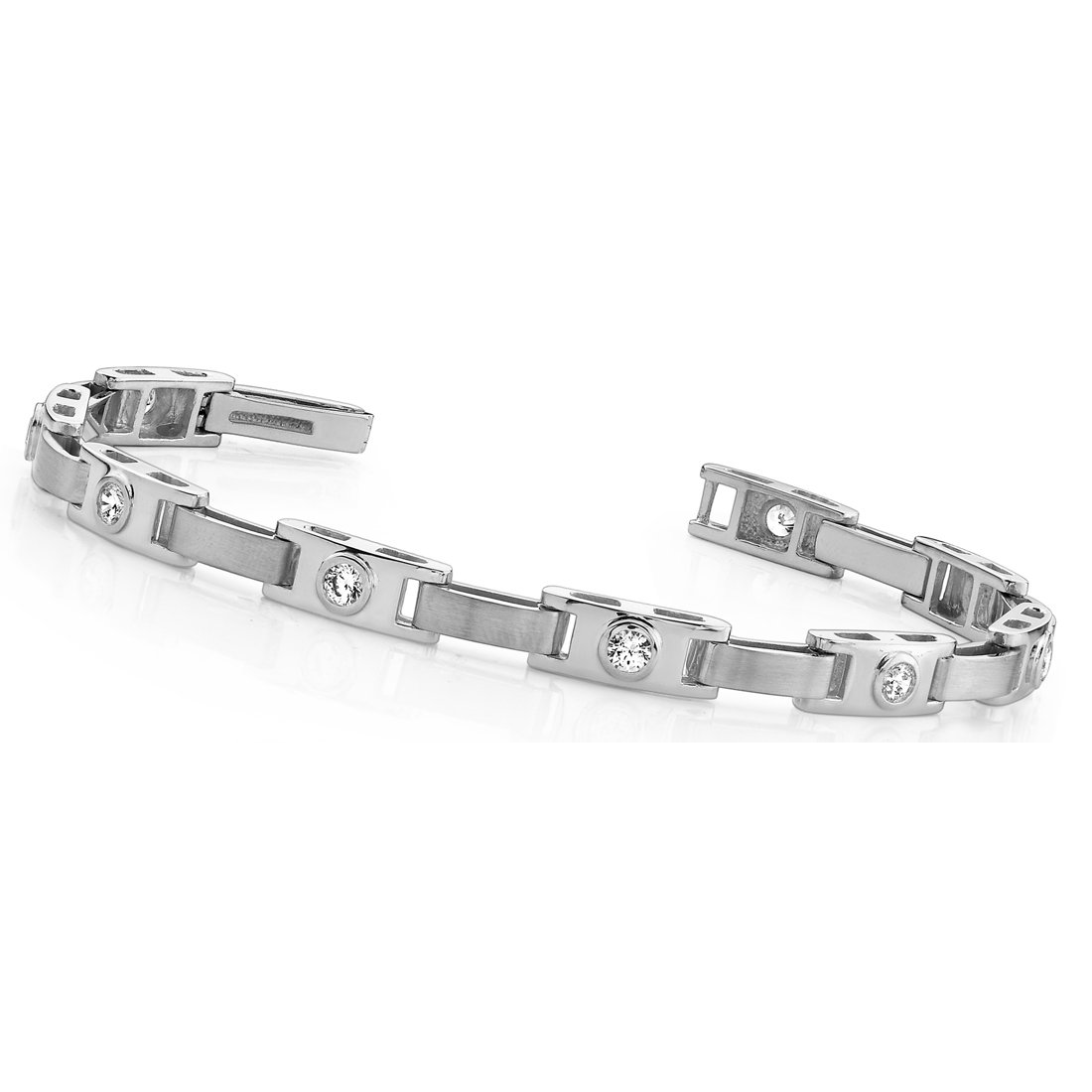 2.25 Ct Bezel Set Round Natural Earth Mined Diamond Buckle Link Bracelet Solid White Gold