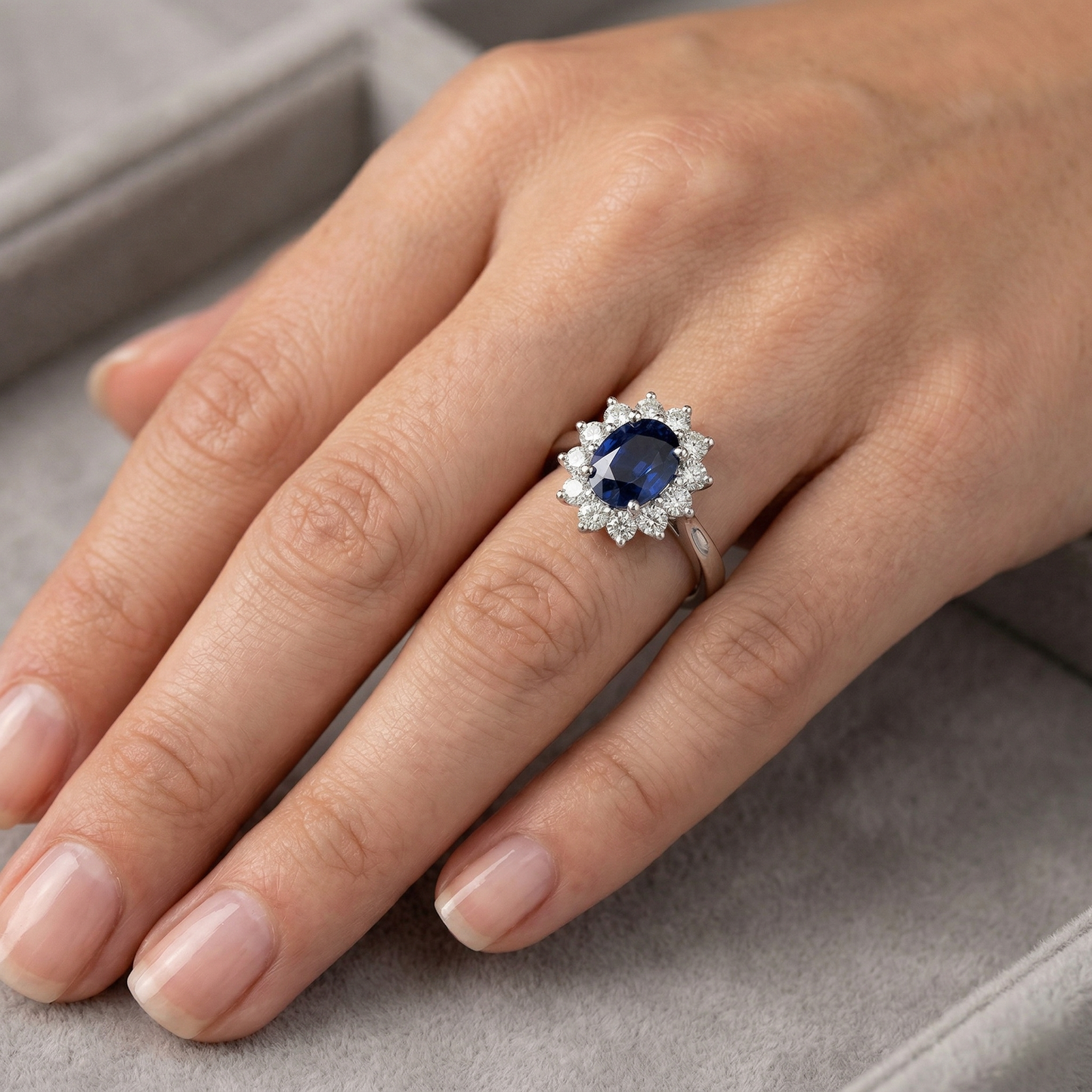 2.50 Carats Oval Ceylon Sapphire With Natural Earth Mined Diamonds Wedding Ring 14K