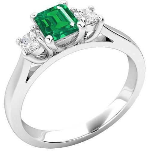 2.70 Carats Colombian Green Emerald With Natural Earth Mined Diamond Wedding Ring White Gold 14K