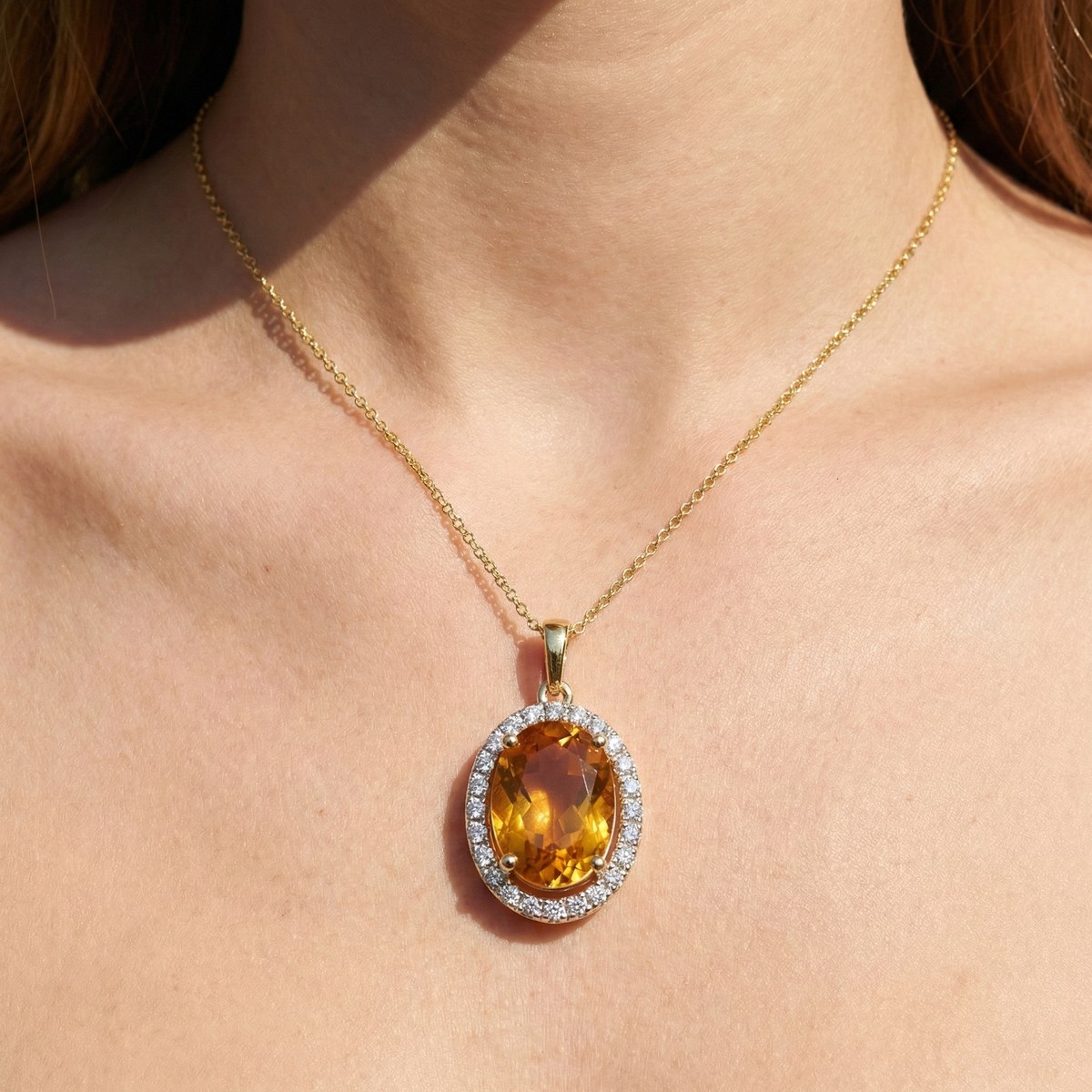 20.50 Ct Prong Set Madeira Citrine And Natural Earth Mined Diamond Pendant Yellow Gold 14K