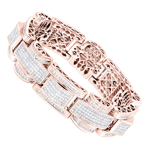 20 Carats Pave Set Princess Cut Natural Earth Mined Diamond Men Bracelet White Gold 14K
