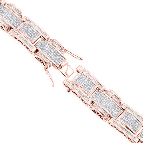 20 Carats Pave Set Princess Cut Natural Earth Mined Diamond Men Bracelet White Gold 14K