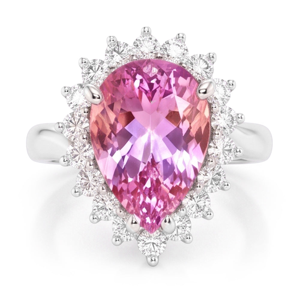 21.75 Carats Pear Kunzite With Round Natural Earth Mined Diamonds Ring White Gold 14K