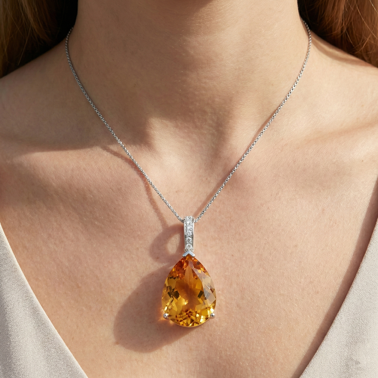 22.75 Carats Madeira Citrine With Natural Earth Mined Diamonds Pendant Prong Set Gold 14K