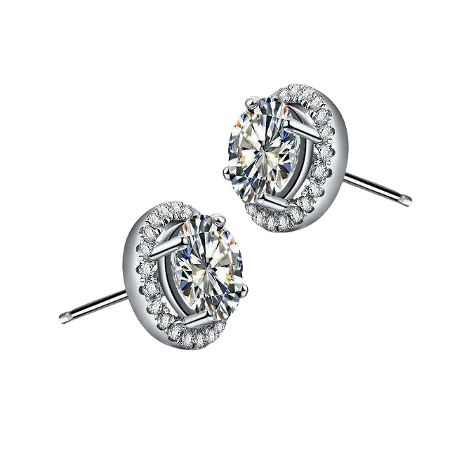 Halo Round Natural Earth Mined Diamond Stud Earrings Prong Set 2.20 Carat White Gold 14K