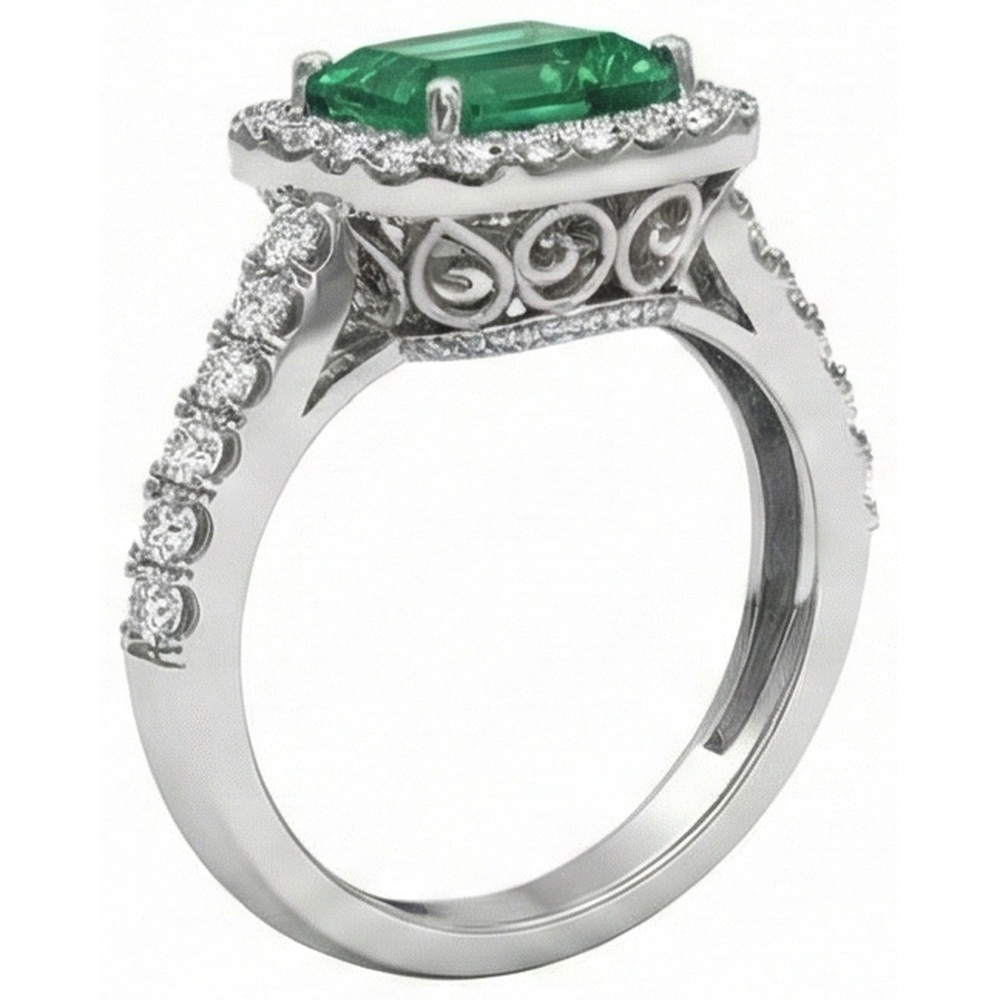 24 Ct Green Emerald GIA And Natural Earth Mined Diamond Wedding Ring White Gold Jewelry