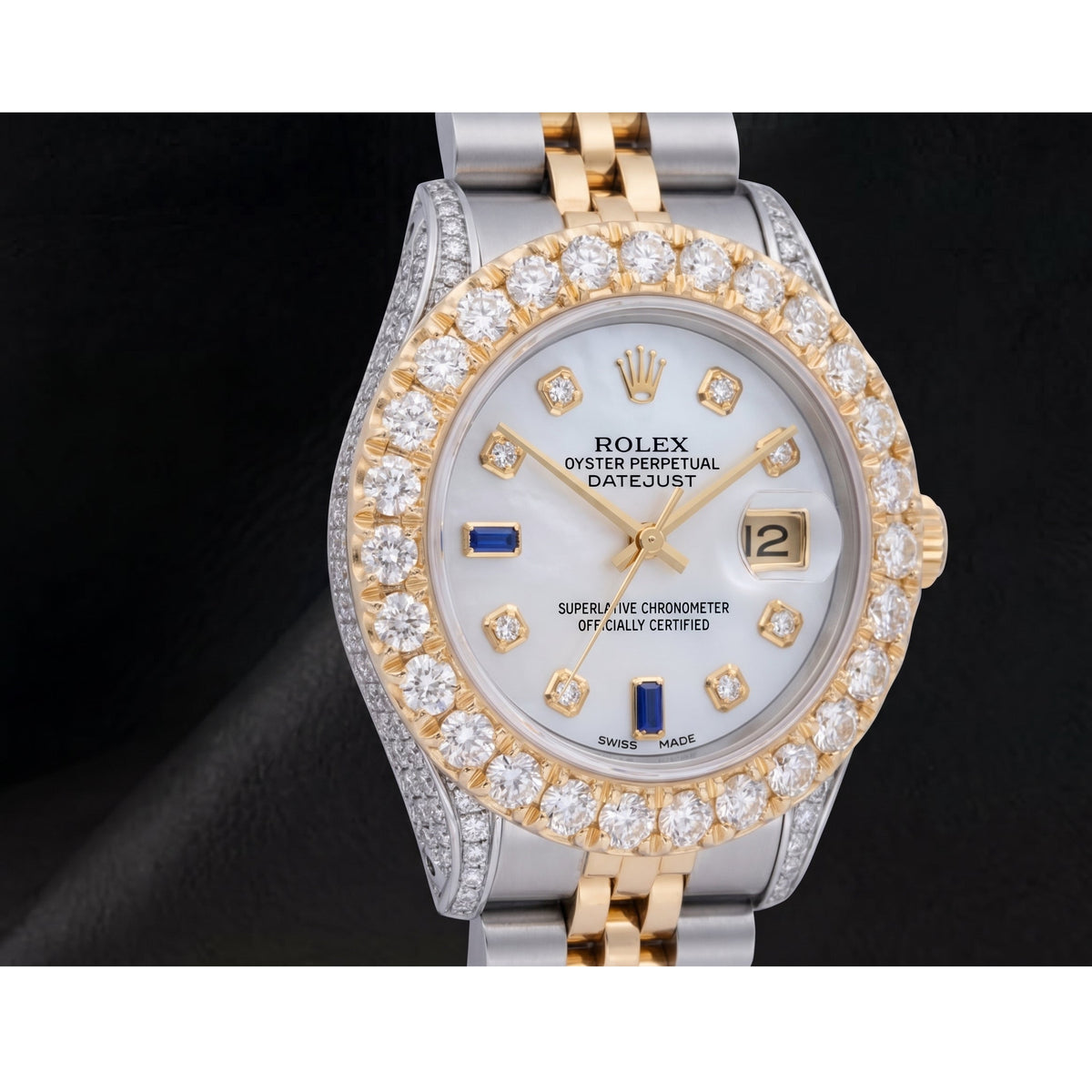 69173 Rolex Datejust 26mm Diamond Dial With Blue Sapphire Two Tone Watch
