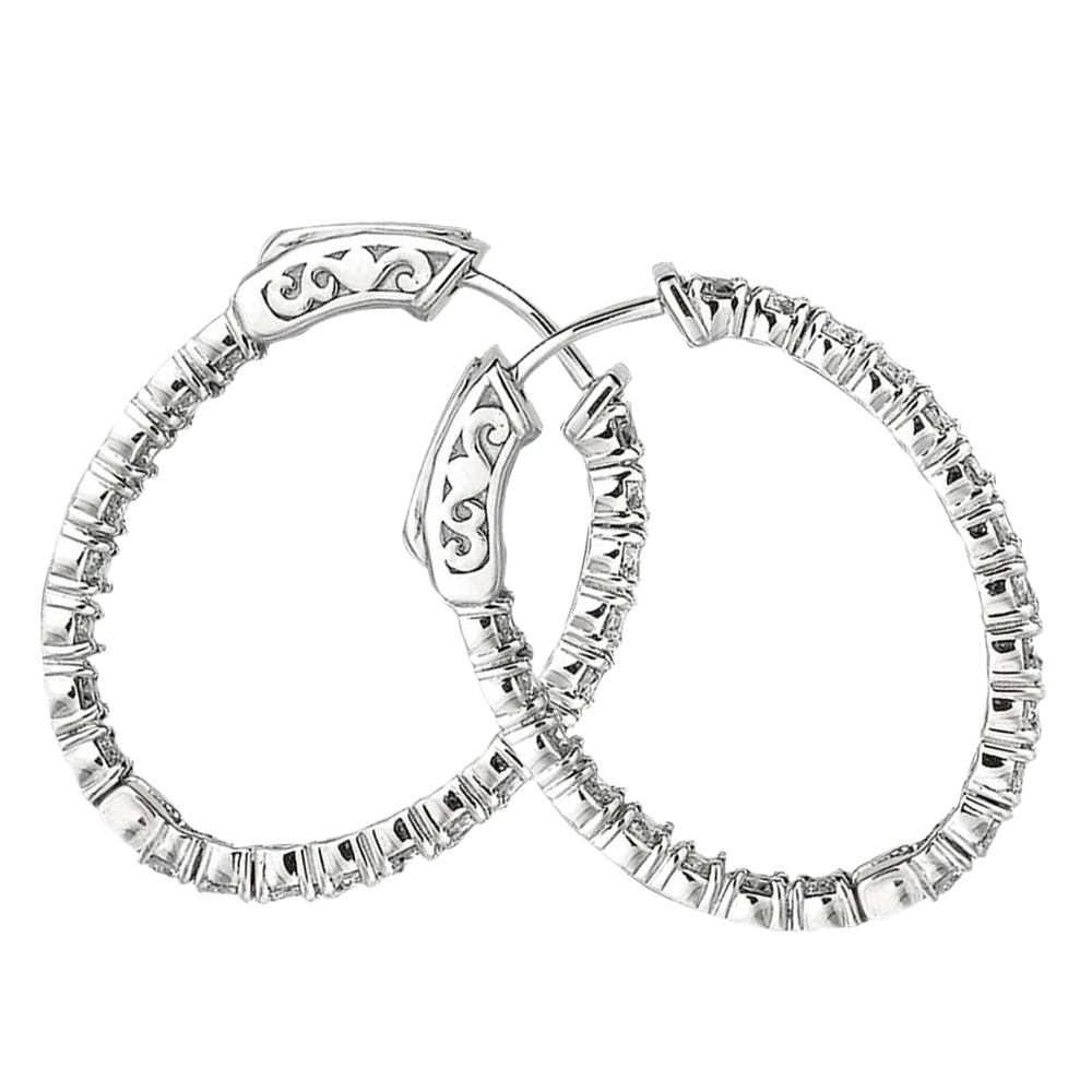 2.94 Carats Natural Earth Mined Diamond Hoop Earrings White Gold 14K Prong Setting