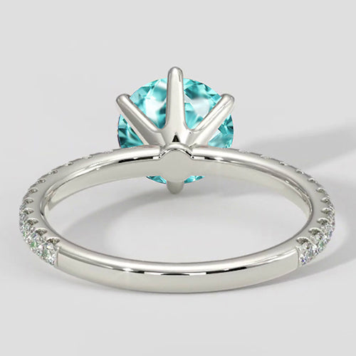 Natural Real ( Not Lab Grown ) 6 Prong Round Paraiba Ring with Diamond Accents