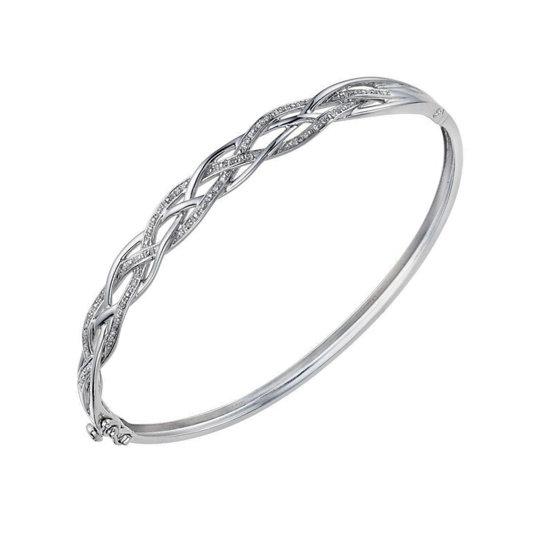 2 Carats Round Natural Earth Mined Diamond Lattice Bangle 14K White Gold