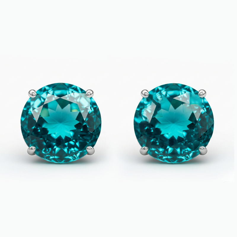 Natural Real ( Not Lab Grown ) 2 Ct Round Paraiba Earring White Gold