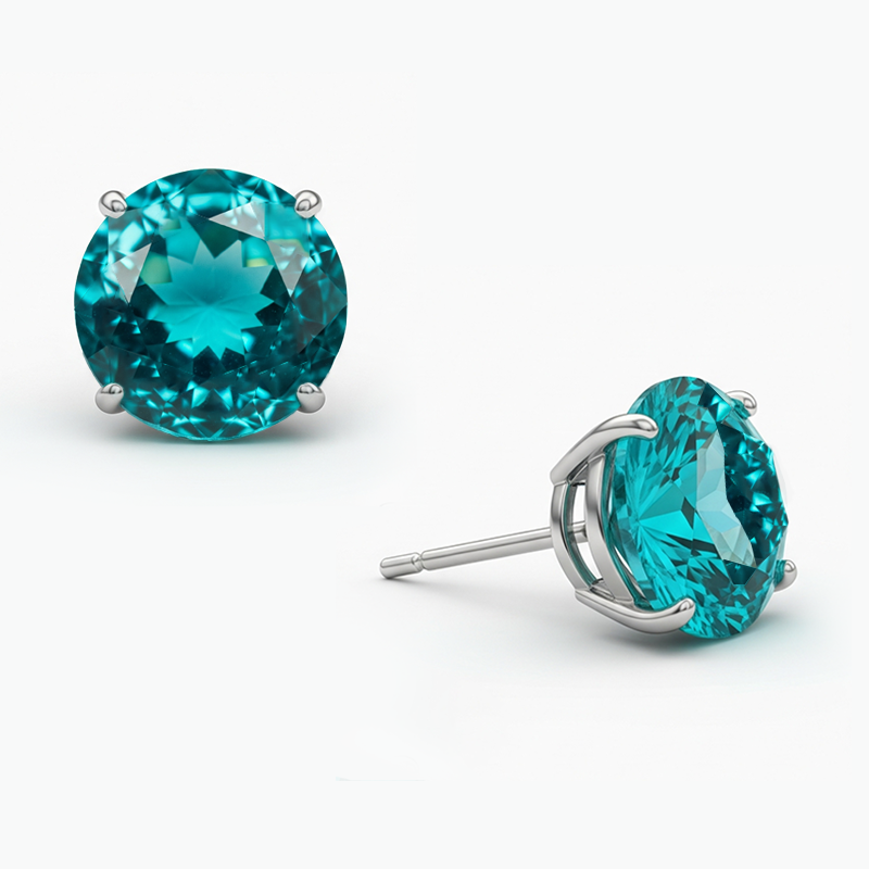 Natural Real ( Not Lab Grown ) 2 Ct Round Paraiba Earring White Gold