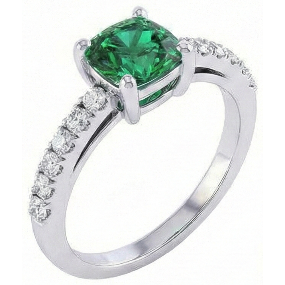 3.2 Ct Green Emerald GIA With Natural Earth Mined Diamond Wedding Ring White Gold 14K