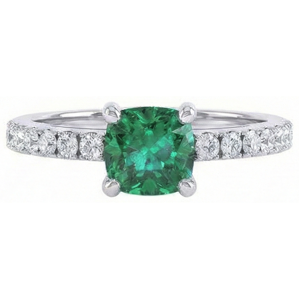 3.2 Ct Green Emerald GIA With Natural Earth Mined Diamond Wedding Ring White Gold 14K