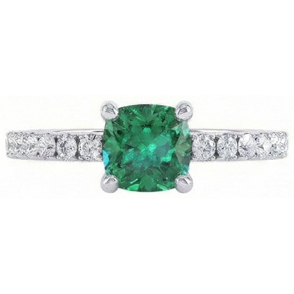 3.2 Ct Green Emerald GIA With Natural Earth Mined Diamond Wedding Ring White Gold 14K
