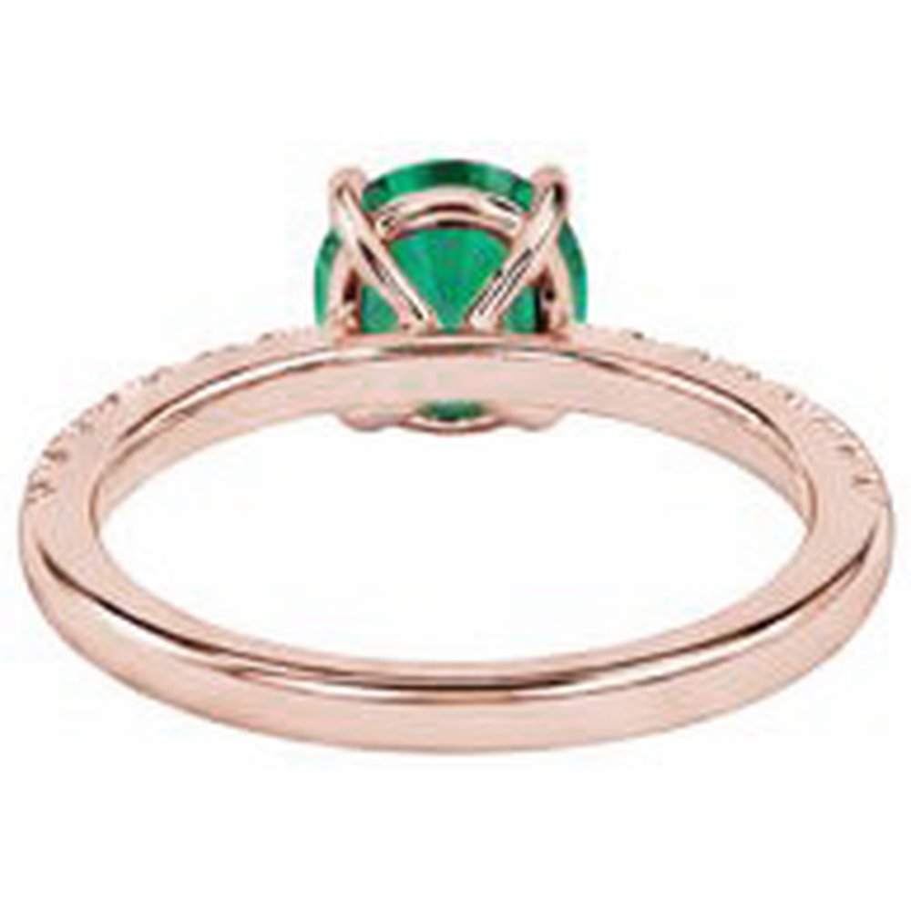 3.25 Carats Round Green Emerald GIA & Natural Earth Mined Diamond Ring Gold Rose 14K Gemstone