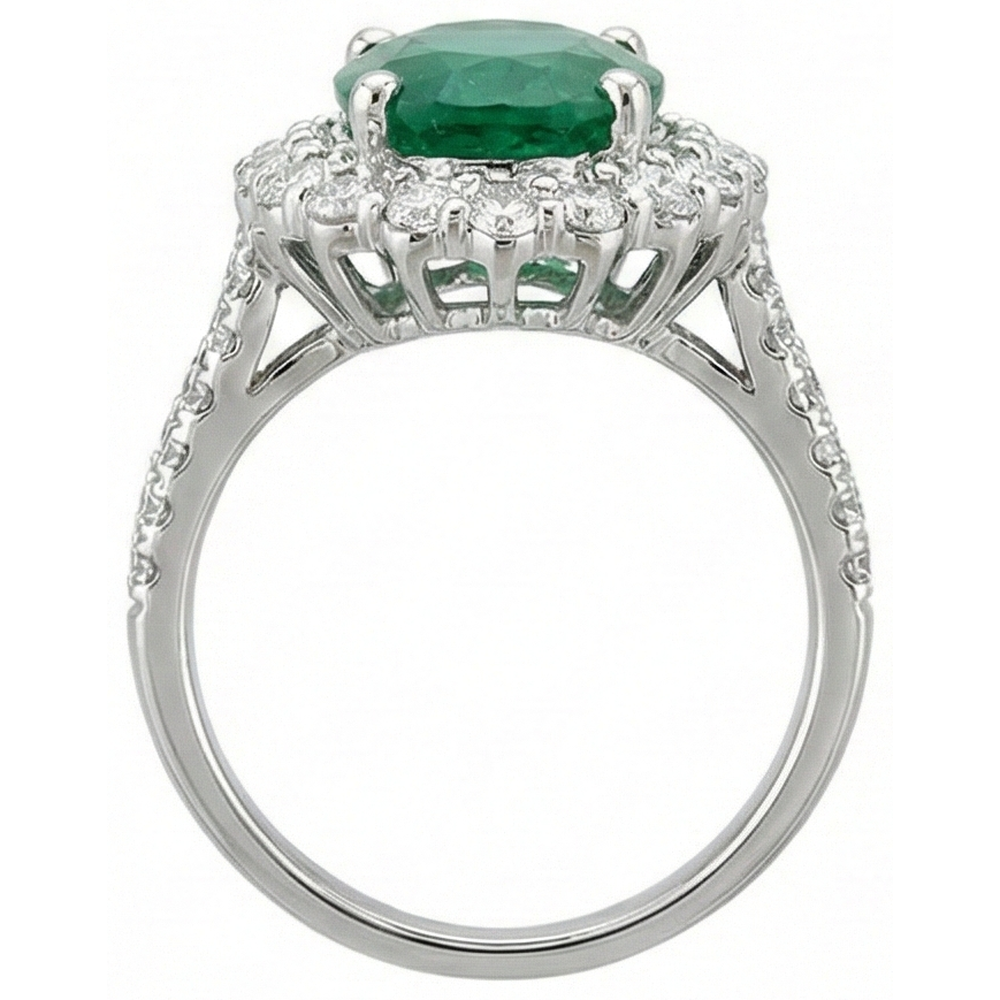 3.25 Ct Oval Green Emerald GIA With Halo Natural Earth Mined Diamond Ring 14K White Gold