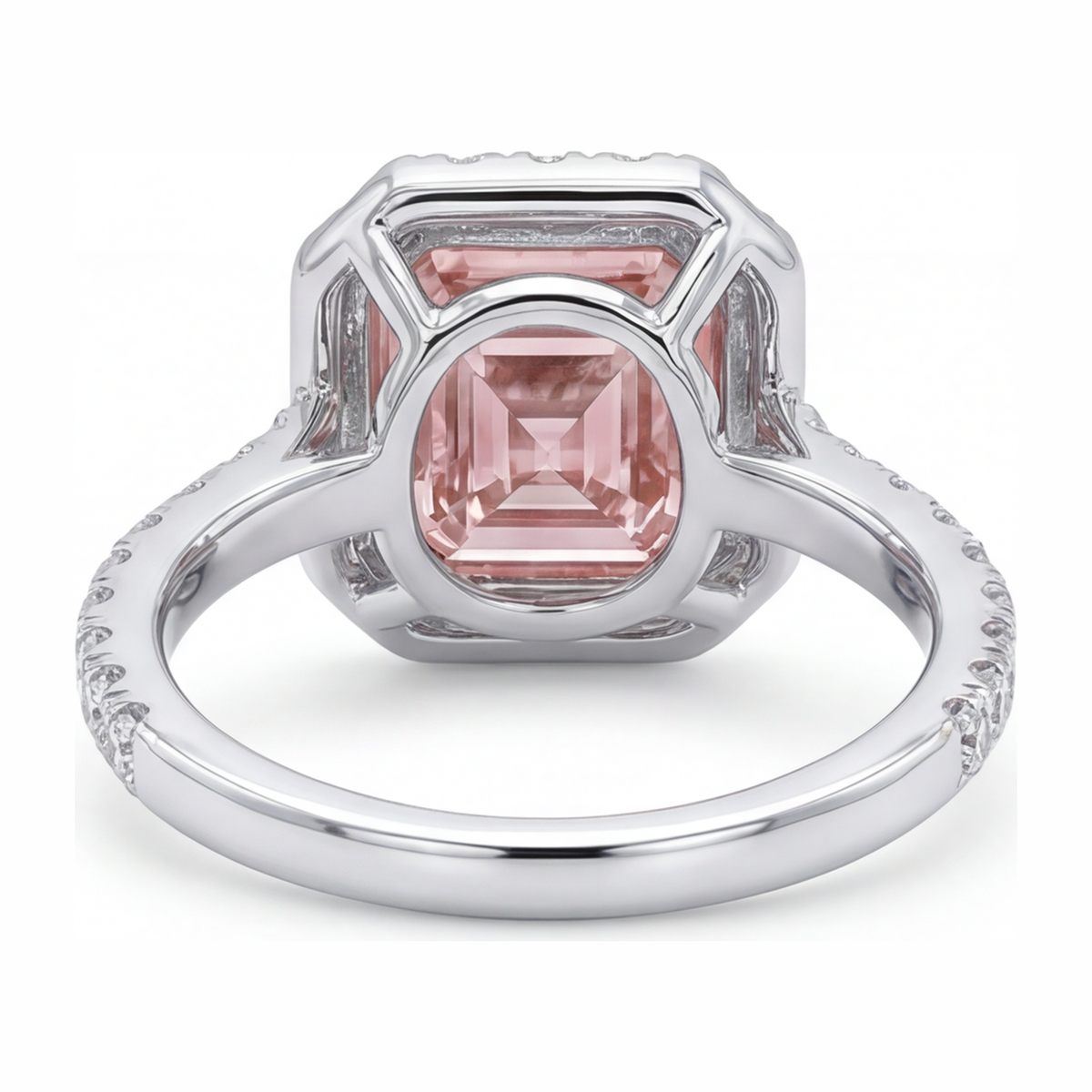 3.25 Carat Asscher Pink Lab Grown Diamond and White Diamond Halo Ring 14K White Gold