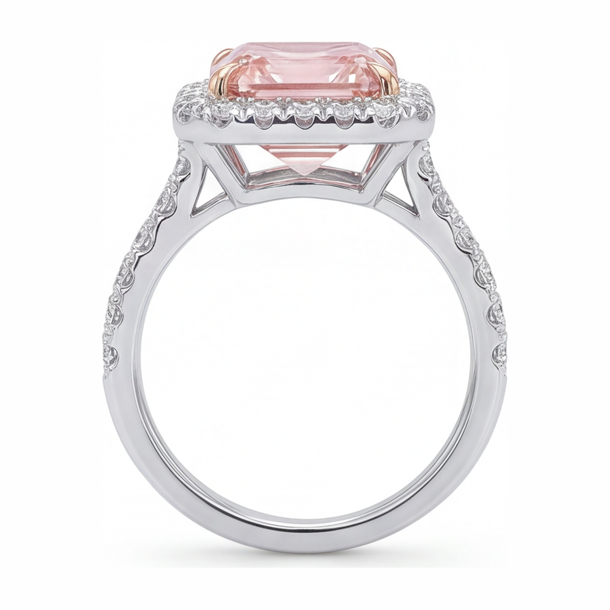 3.25 Carat Asscher Pink Lab Grown Diamond and White Diamond Halo Ring 14K White Gold