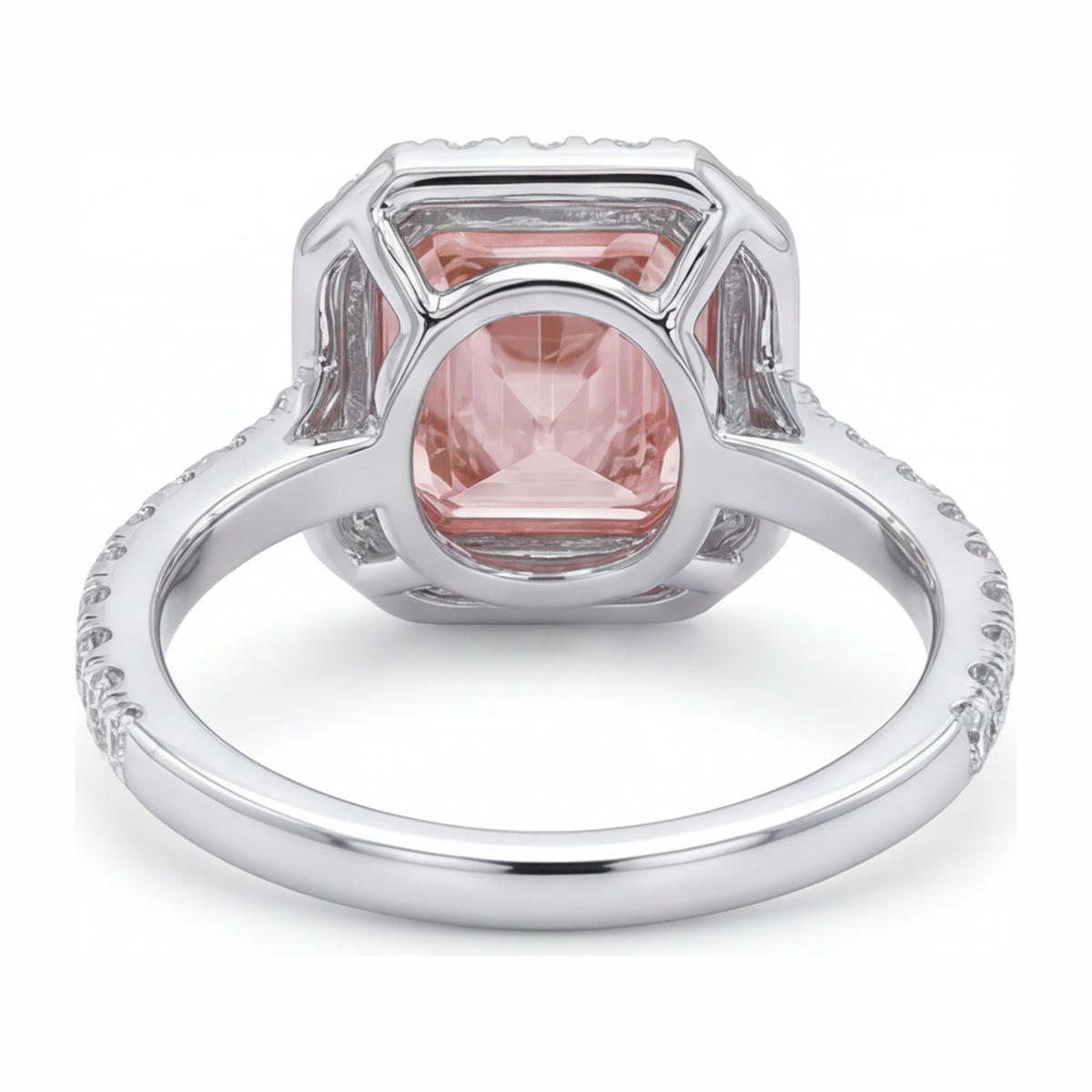 3.25 Carat Asscher Pink Lab Grown Diamond and White Diamond Halo Ring 14K White Gold