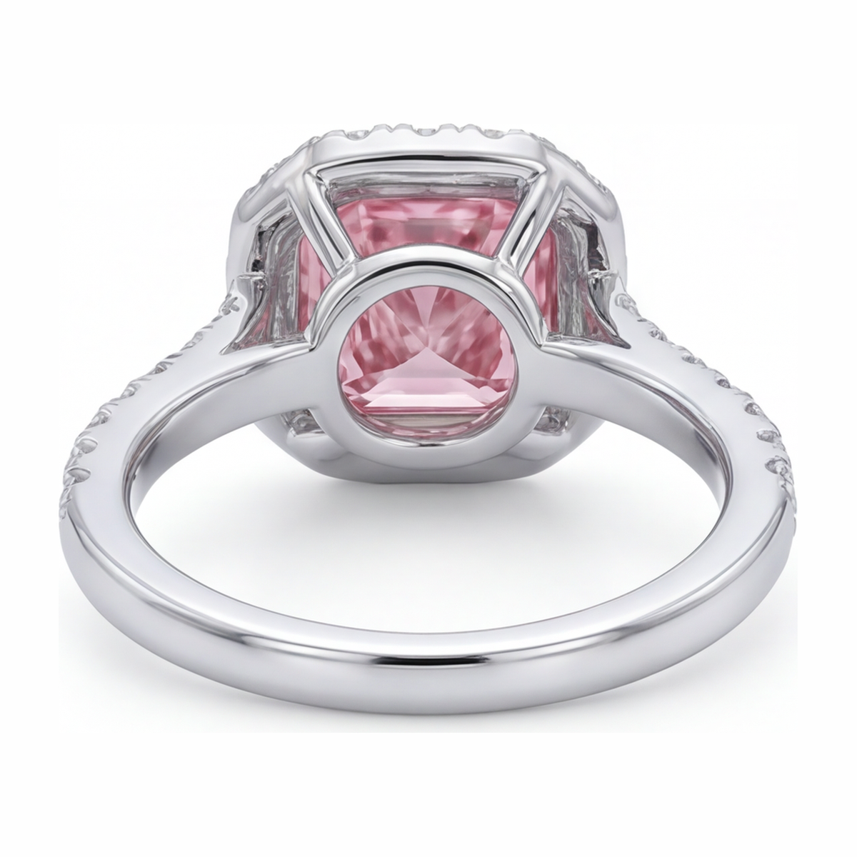 3.25 Carat Cushion Pink Lab Grown Diamond and White Diamond Halo Ring 14K White Gold