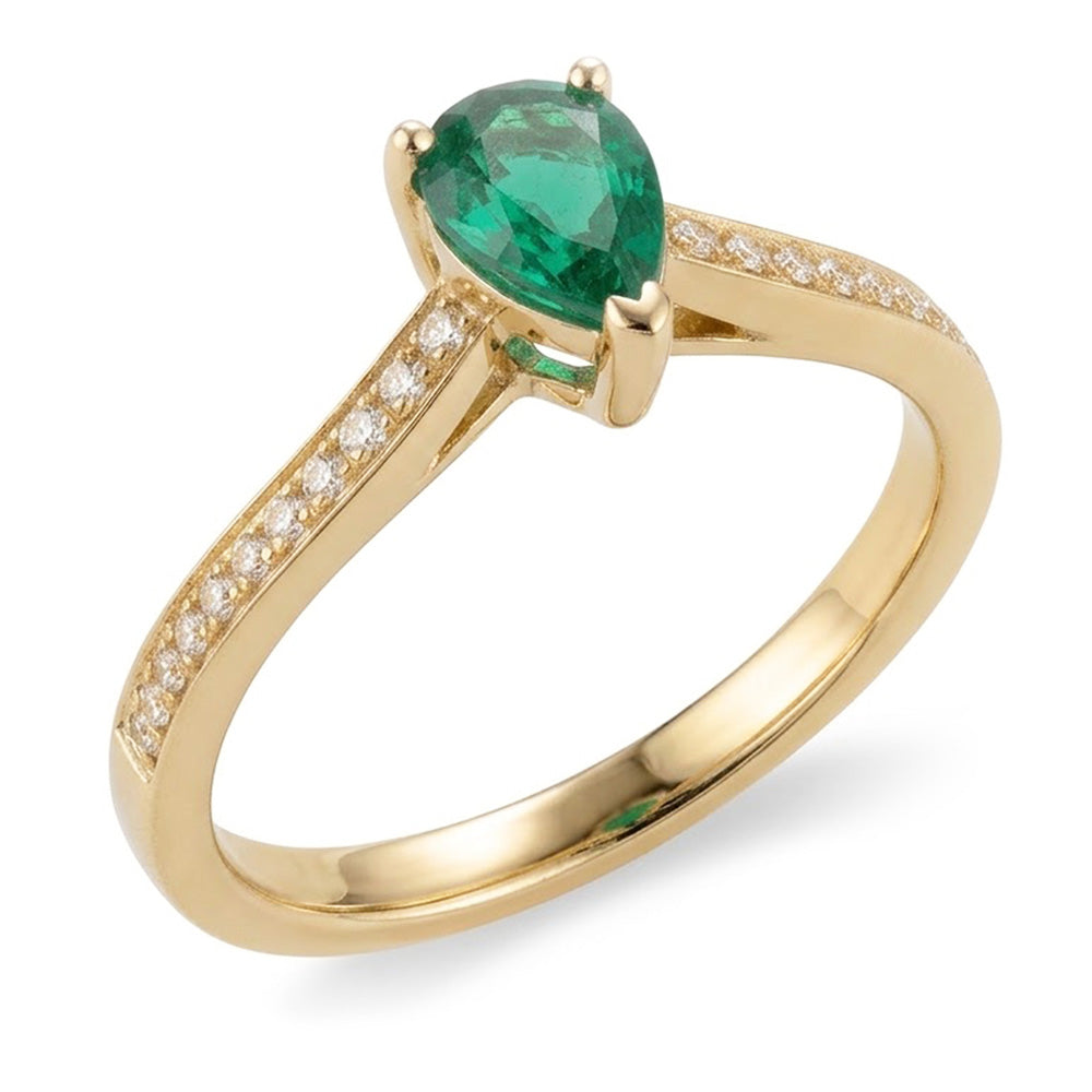 3.4 Ct Pear Cut Colombian Green Emerald Natural Earth Mined Diamond Wedding Ring Yellow Gold 14K