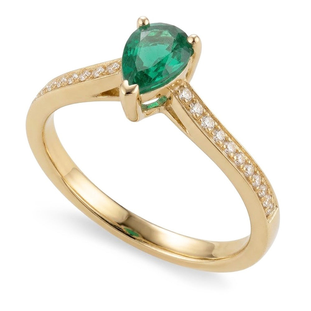 3.4 Ct Pear Cut Colombian Green Emerald Natural Earth Mined Diamond Wedding Ring Yellow Gold 14K