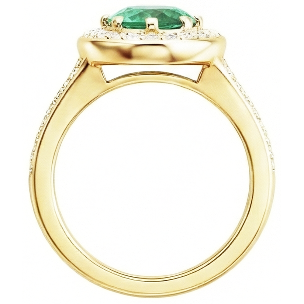 3.5 Ct Oval Cut Green Emerald GIA With Halo Natural Earth Mined Diamond Ring