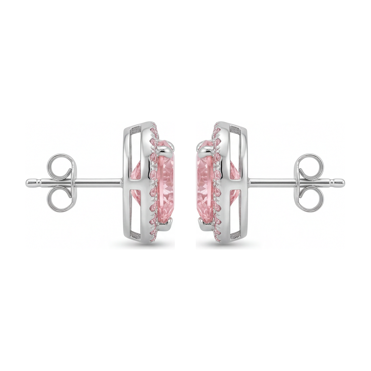 3.5 Carat Heart Pink Lab Grown Diamond and White Diamond Halo Earrings 14K White Gold