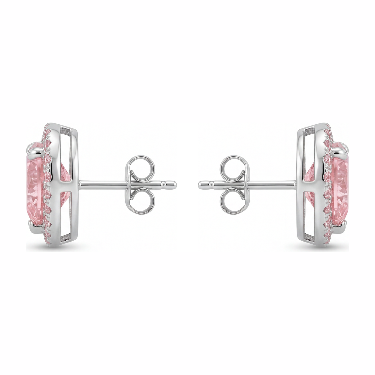 3.5 Carat Heart Pink Lab Grown Diamond and White Diamond Halo Earrings 14K White Gold