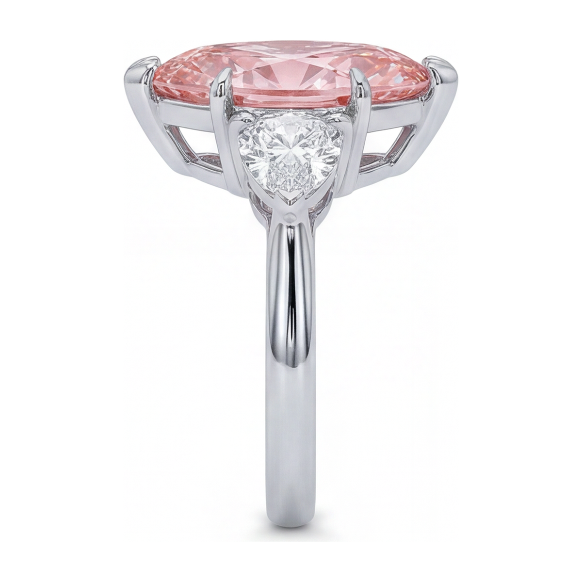 3.5 Carat Marquise Pink Lab Grown Diamond and White Diamond Three Stone Ring 14K White Gold
