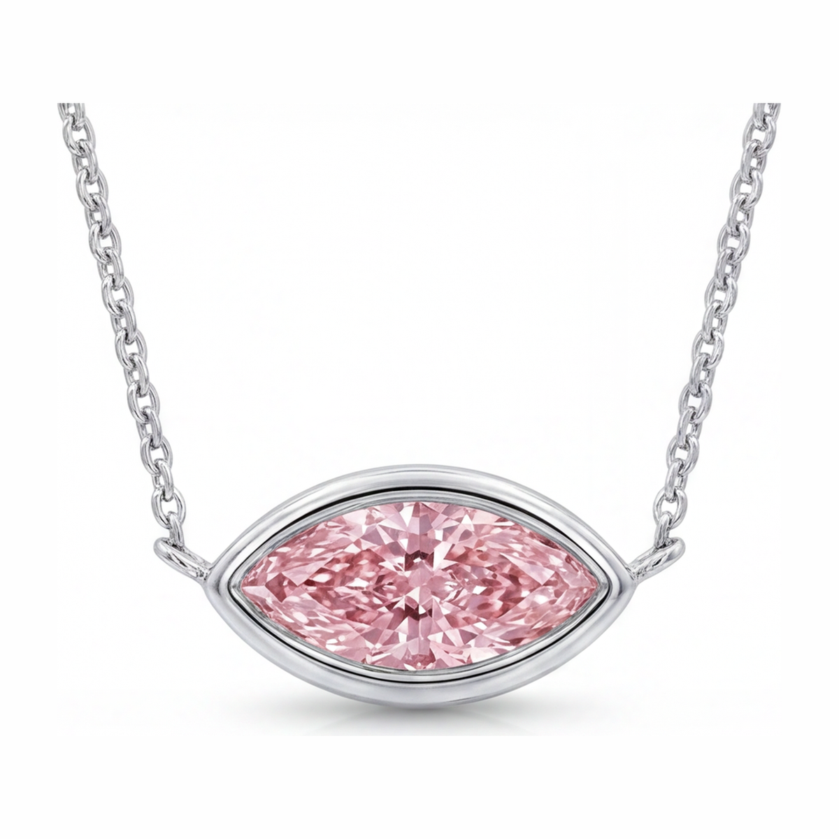 3.5 Carat Marquise Pink Lab Grown Diamond Bezel Pendant 14K White Gold