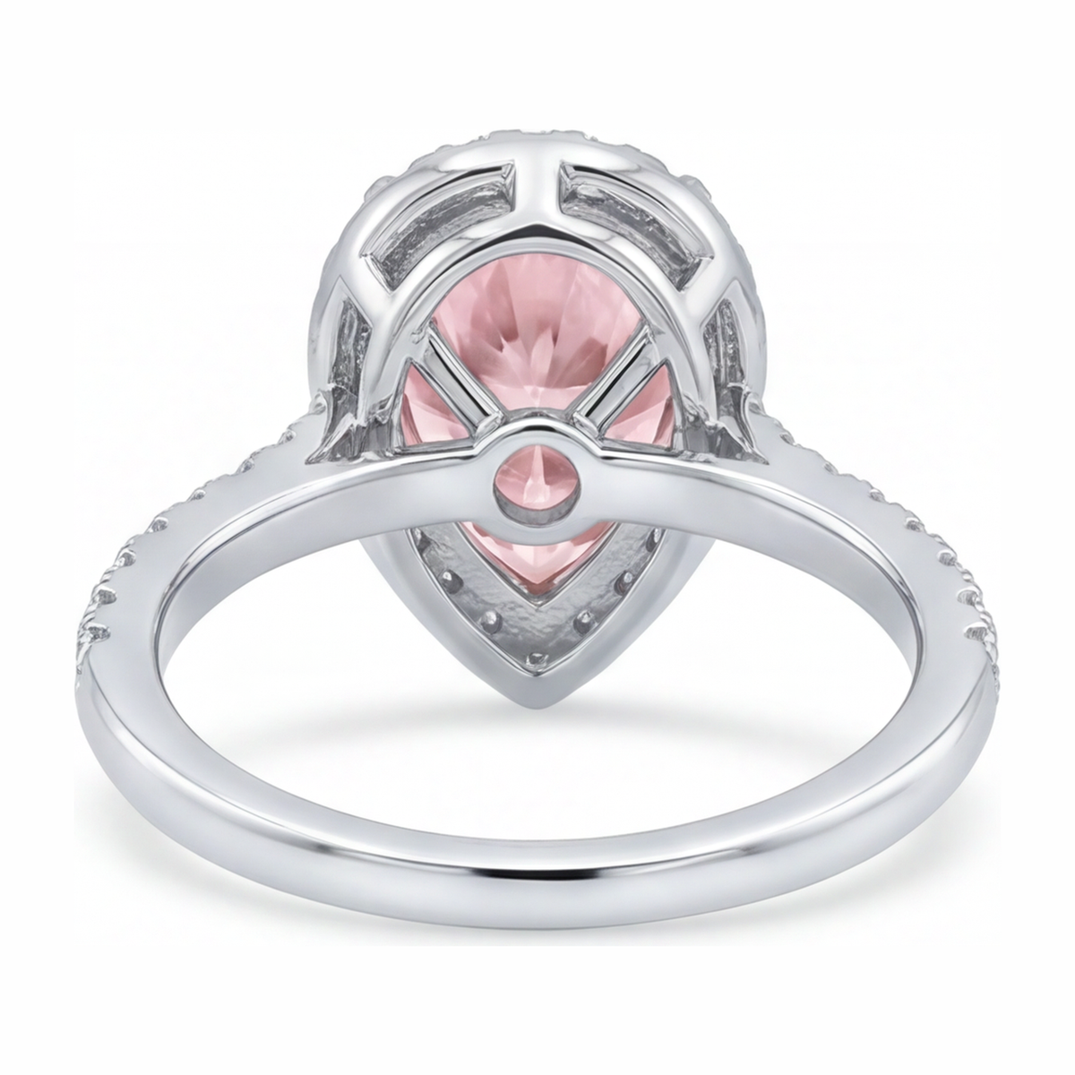 3.5 Carat Pear Pink Lab Grown Diamond and White Diamond Halo Ring 14K White Gold