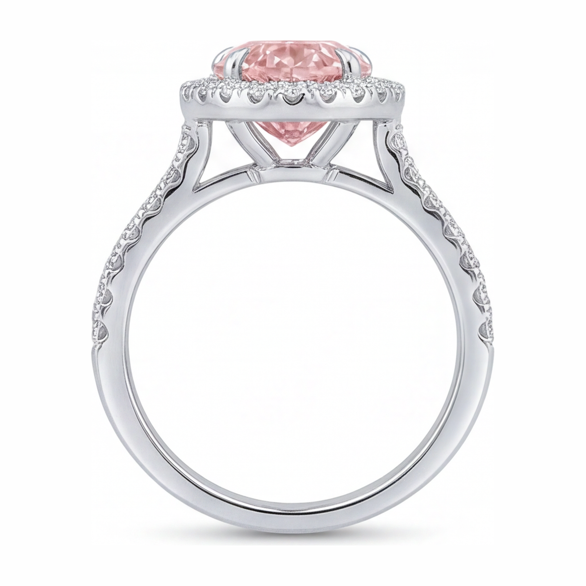 3.5 Carat Pear Pink Lab Grown Diamond and White Diamond Halo Ring 14K White Gold