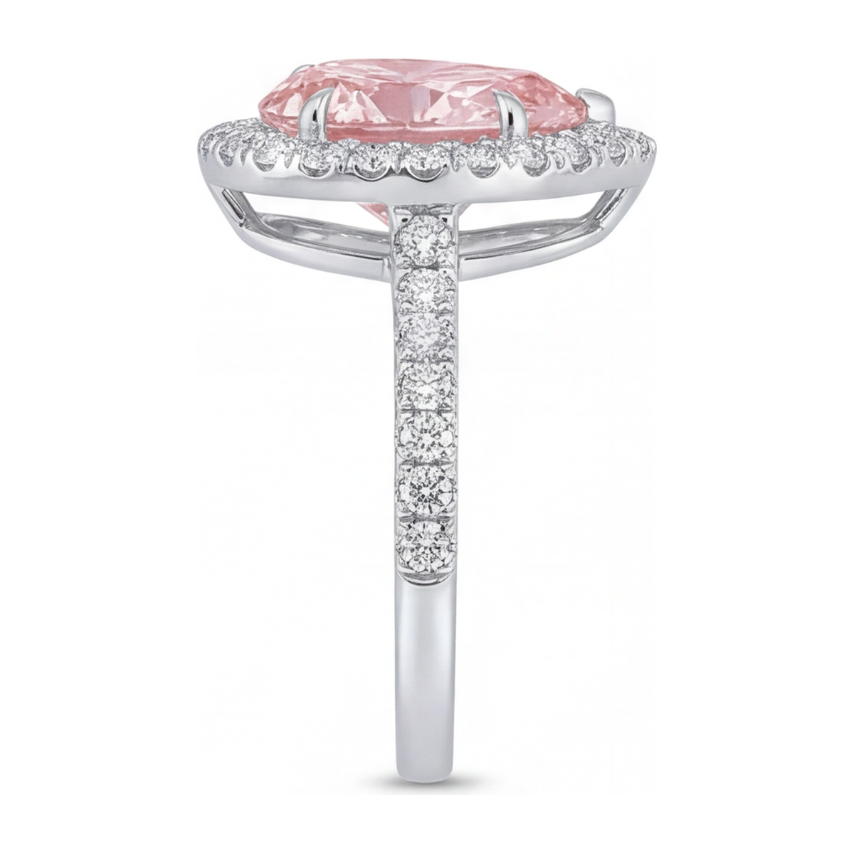 3.5 Carat Pear Pink Lab Grown Diamond and White Diamond Halo Ring 14K White Gold