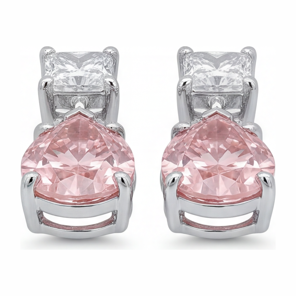3.5 Carat Pear Pink Lab Grown Diamond and White Diamond Solitaire Earrings 14K White Gold