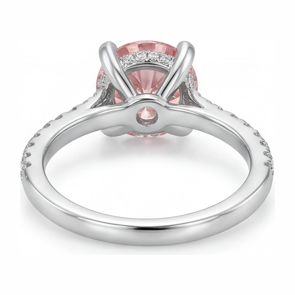 3.5 Carat Round Pink Lab Grown Diamond and White Diamond Pave Ring 14K White Gold