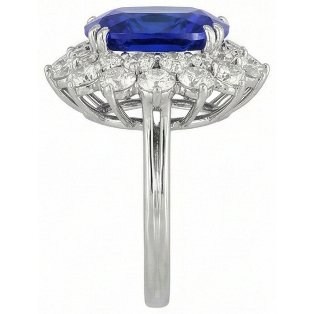 3.50 Carats Cushion Tanzanite & Natural Earth Mined Diamond Ring White Gold 14K
