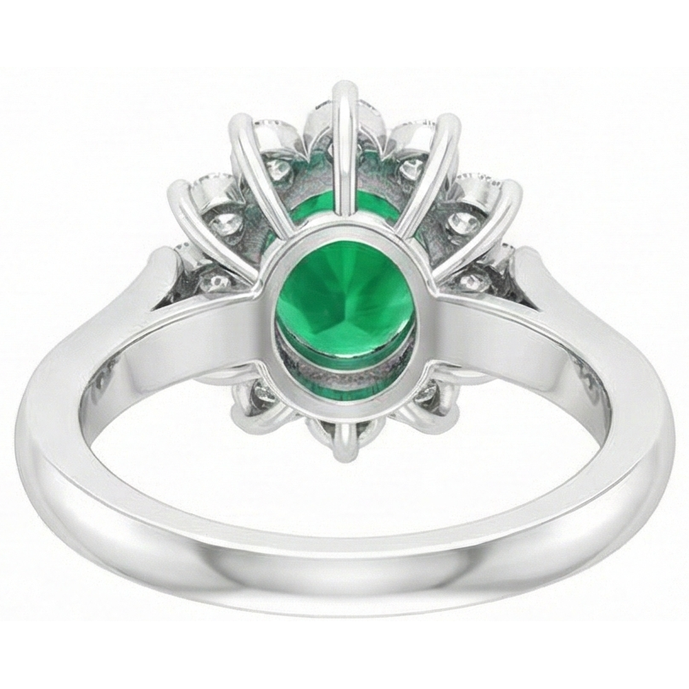 3.50 Carats Green Emerald GIA With Natural Earth Mined Diamonds Halo Ring White Gold 14K