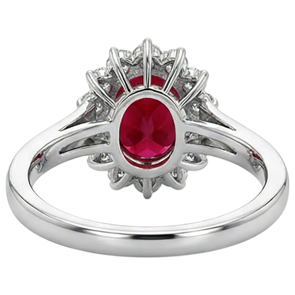 3.50 Carats Ruby With Natural Earth Mined Diamonds Flower Halo Ring White Gold 14K