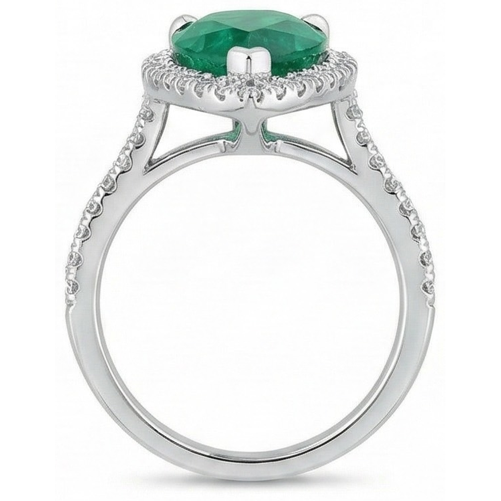3.50 Ct Pear Cut Green Emerald GIA And Natural Earth Mined Diamond Wedding Ring