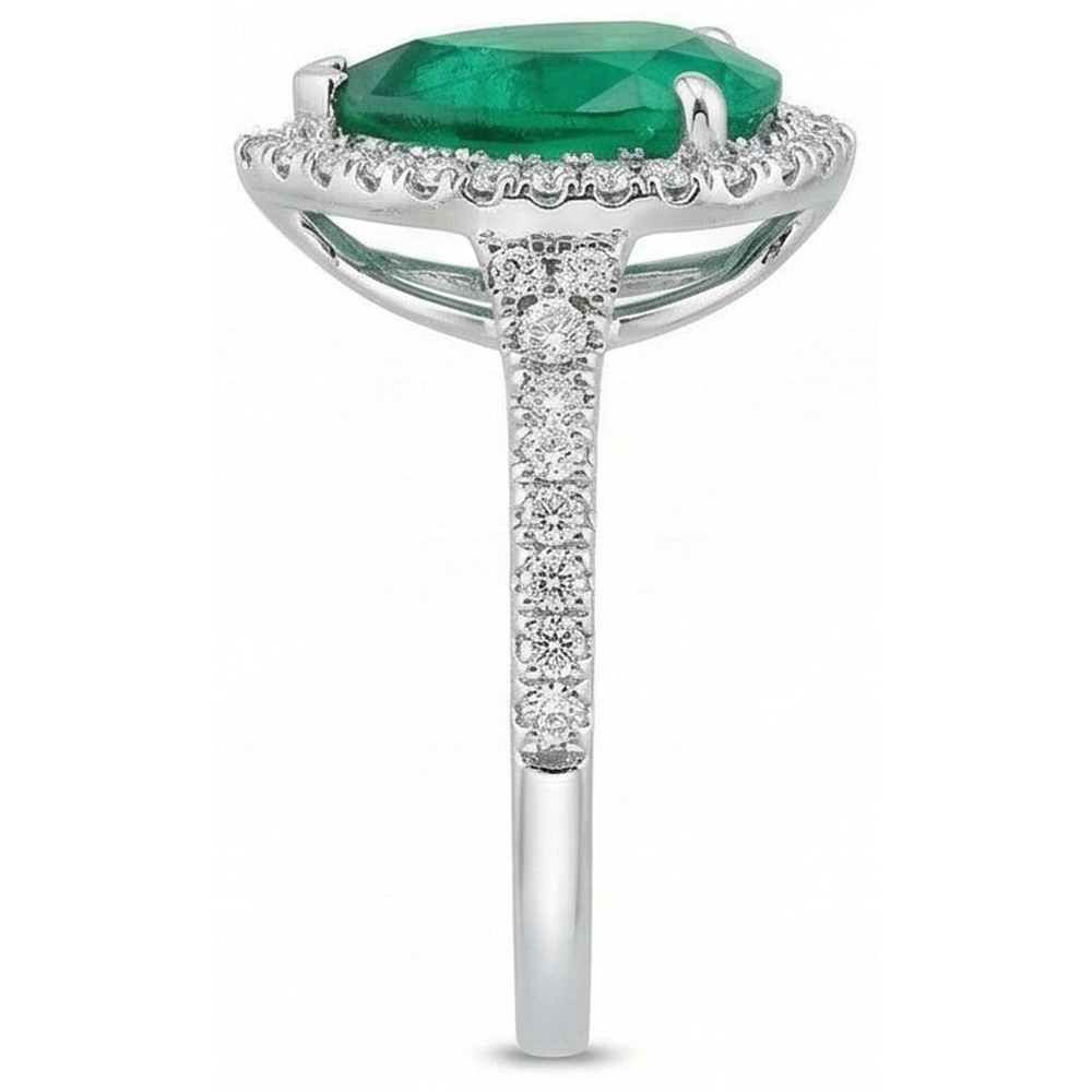 3.50 Ct Pear Cut Green Emerald GIA And Natural Earth Mined Diamond Wedding Ring