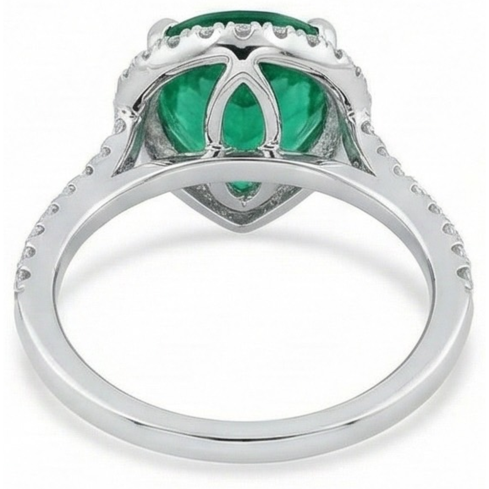 3.50 Ct Pear Cut Green Emerald GIA And Natural Earth Mined Diamond Wedding Ring