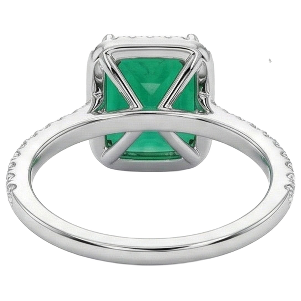 3.55 Ct Emerald GIA Cut Green Emerald GIA With Round Natural Earth Mined Diamond Wedding Ring