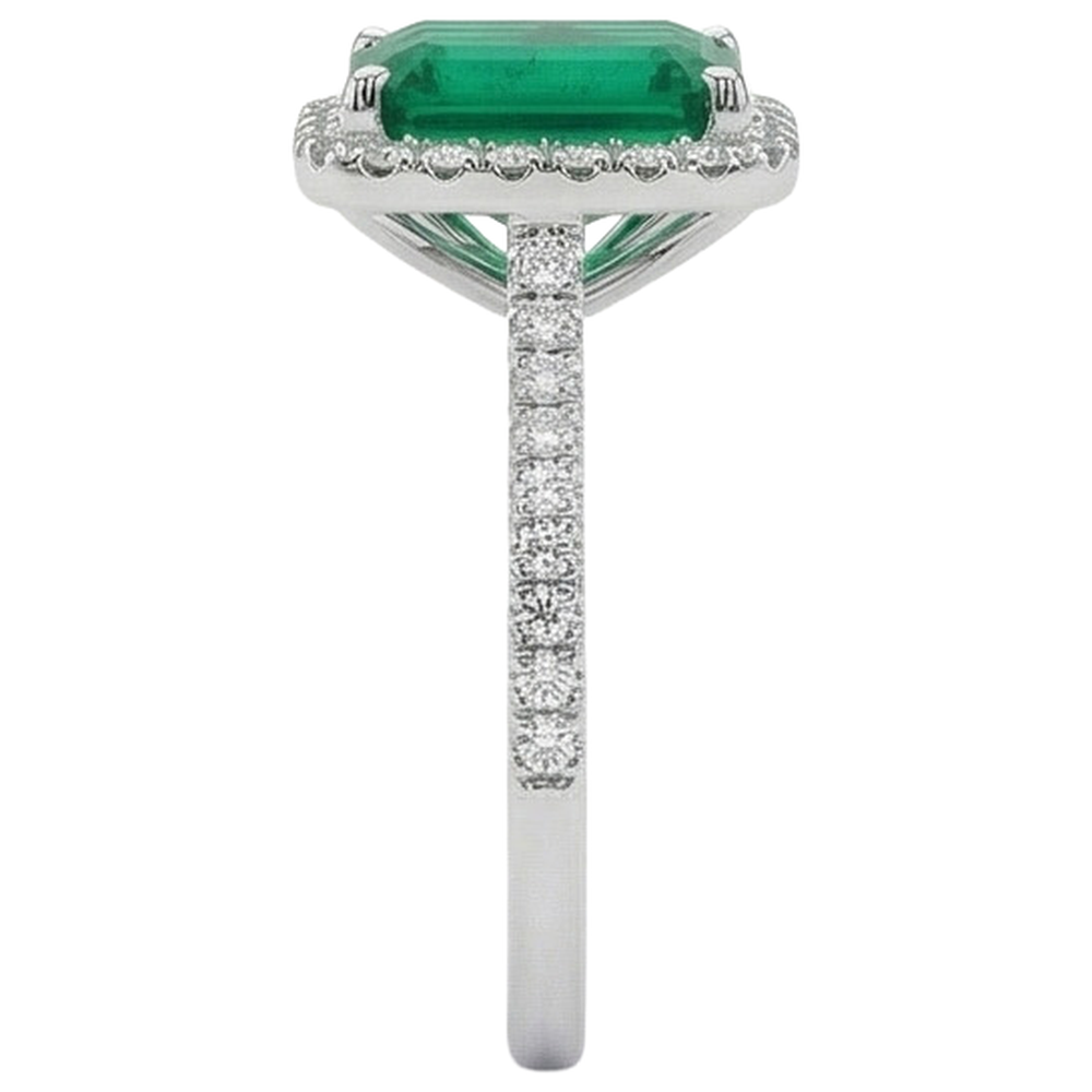 3.55 Ct Emerald GIA Cut Green Emerald GIA With Round Natural Earth Mined Diamond Wedding Ring